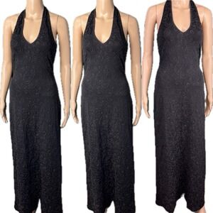 Cache Alexia Admor VTG Y2K Beaded Halter Gown Size S Black Formal Maxi Dress